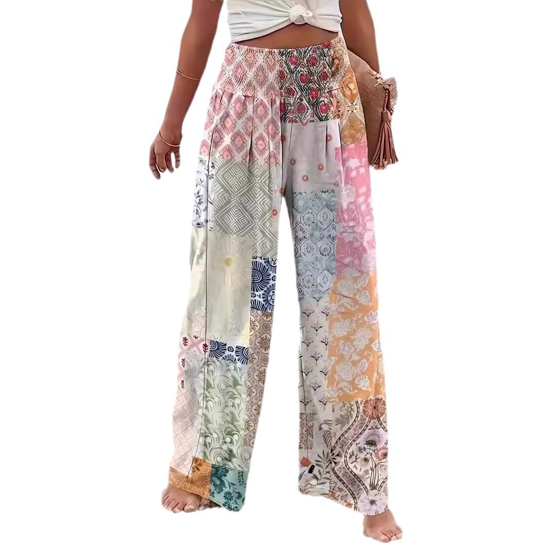 2024 Fall/Winter New Cross-Border Europe & USA Women's Straight-Leg Pants Loose Printed Casual Irregular Contrast Color Trousers