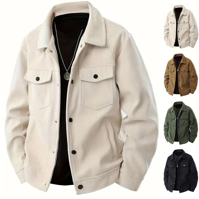 European and American Cross-border Amazon Corduroy Single-Breasted Casual Sporty Pocket Jacket Men's Notch Lapel Long Sleeve Shirt
