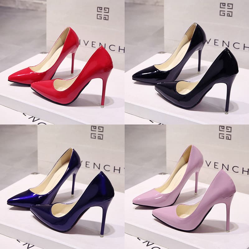 Women's High Heels 2023 New Arrival Spring Autumn European American Style Pointed Toe Shallow Mouth Single-Layer Shoes Women's Stiletto Heel Patent Leather Fashion Shoes