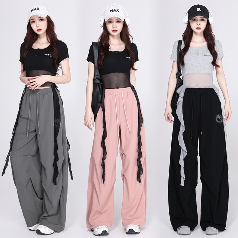 Actual Photo Gymnastics Leotard Crop Top Slimming Jazz Dance Performance Outfit Loose Youthful Street Dance Cool Set