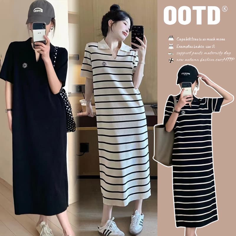 New Summer Knitted Maternity Dress V-Neck Striped Fashion Maternity & Nursing Dress