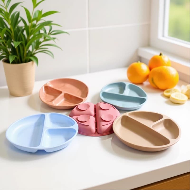 Daily Necessities Silicone Dinner Plate Baby Infant Children's Suction Cup Integrated Tableware Divided Plate Children's Silicone Tableware Wholesale