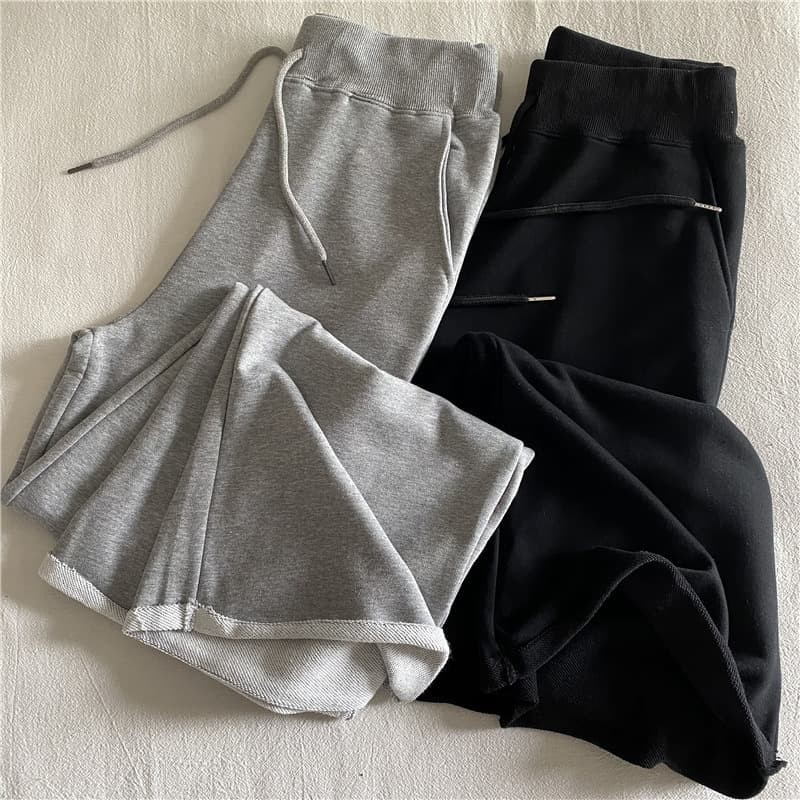 Gray raw edge sweatpants for women terry spring and autumn high waist straight leg loose wide leg American casual slim sweatpants