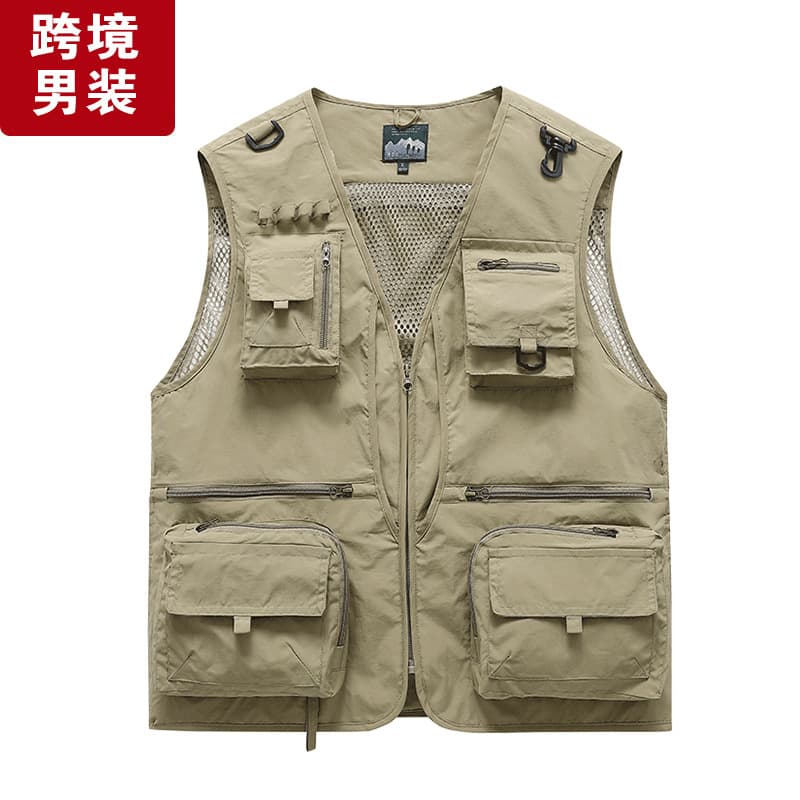 Quick-Dry Multi-Pocket Vest for Men with Logo Printing, Reporter Photography Workwear, Photographer Utility Vest, V-Neck