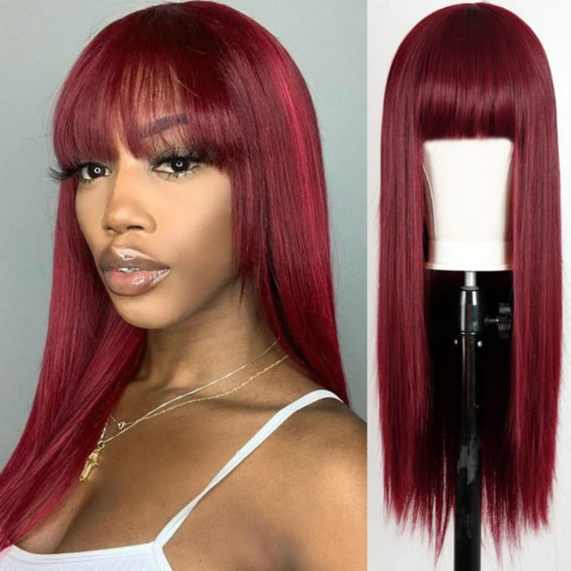 New Long Straight Hair Wig with Bangs for Women, Synthetic Fiber Head Cover, Korean Style, Versatile Hair Style, Suitable for Any Skin Color