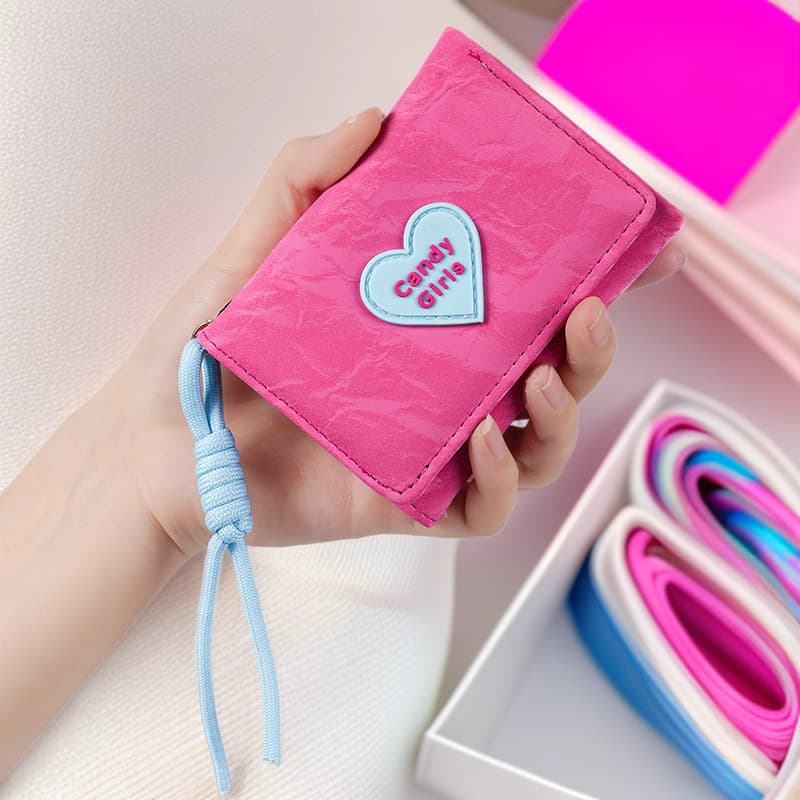 Cross-border lanyard wallet Korean version love candy wallet women's simple short women's wallet multi-functional three-fold bag batch