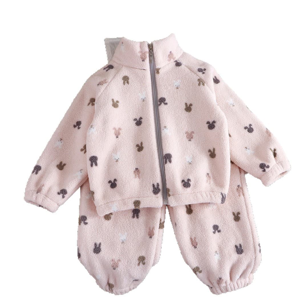 New Autumn Winter Fleece Thickened Set Korean Style Kids Loungewear Boys Girls Warm Set Children's Clothing Wholesale