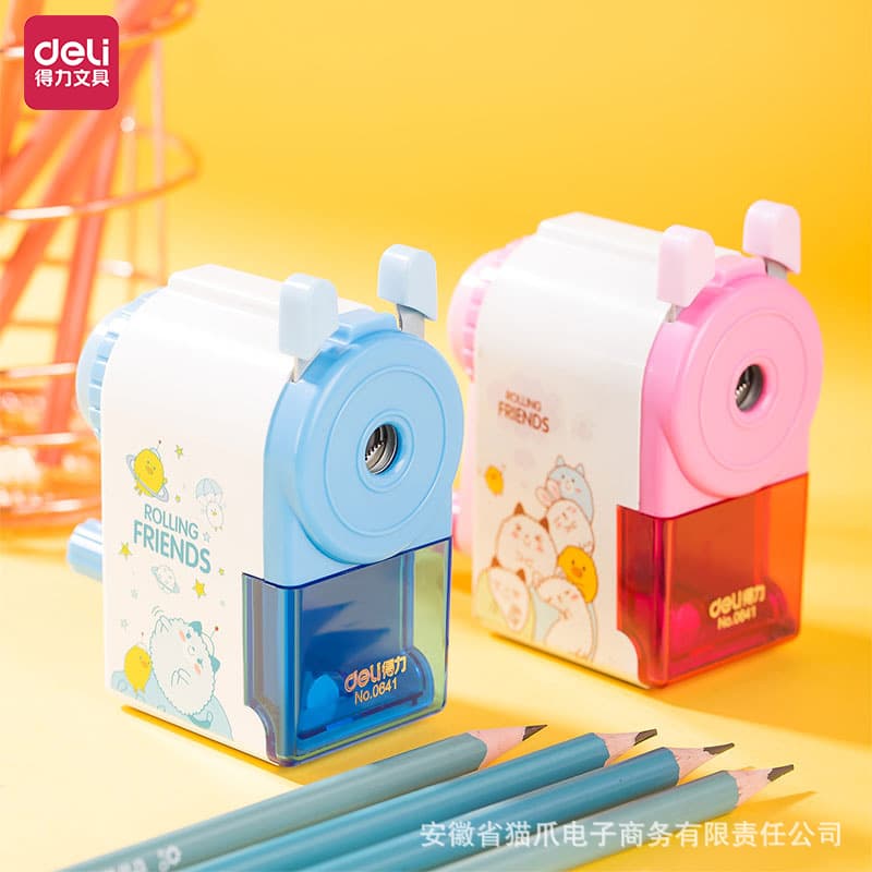 Deli 0641 Pencil Sharpener, Cartoon Hand-Crank Sharpener for Students, Cute Wholesale