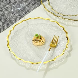 Gold Rim Glass Plate Western Restaurant Transparent 13-Inch Pad Plate European Style Steak Plate Home Simple Fruit Salad Plate