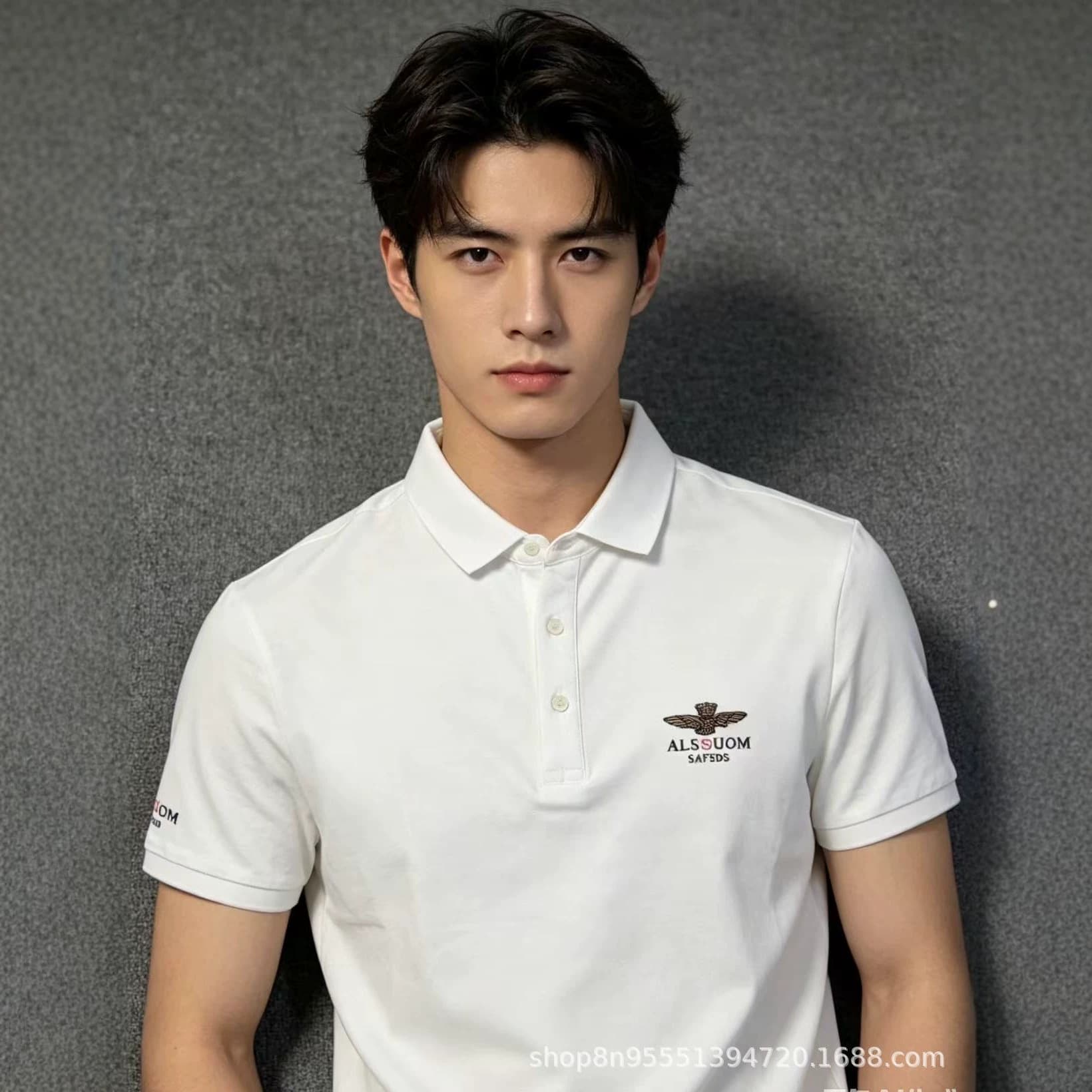 T-Shirt Top Youth Handsome Turn-Down Collar High-End Chinese Trendy Polo Shirt Season Print Half Sleeve Business Trendy Short Sleeve Men Summer