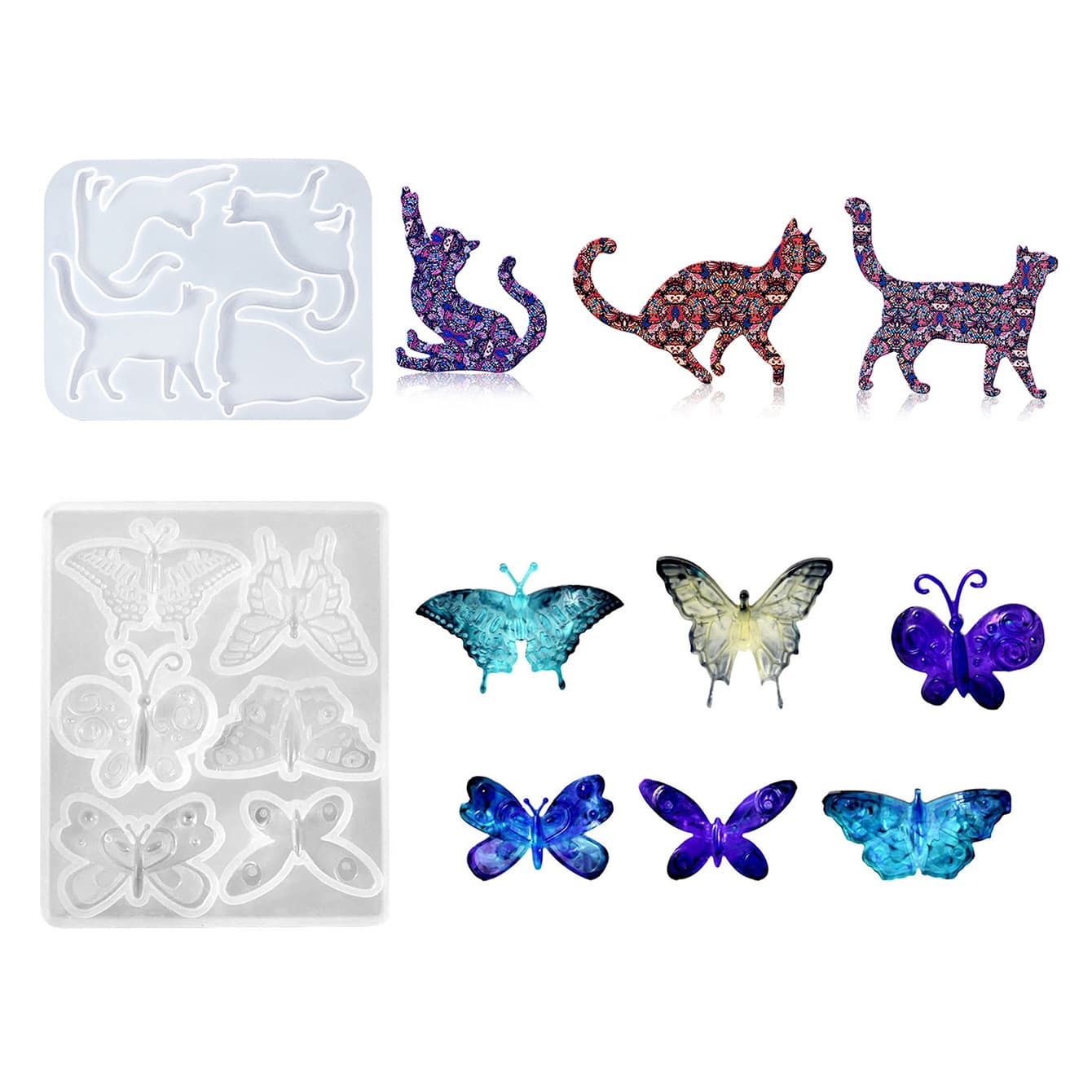 Resin DIY Epoxy Mold Cat Butterfly Crystal Epoxy Mold Earring Necklace Pendant Silicone Mold Brooch Accessories