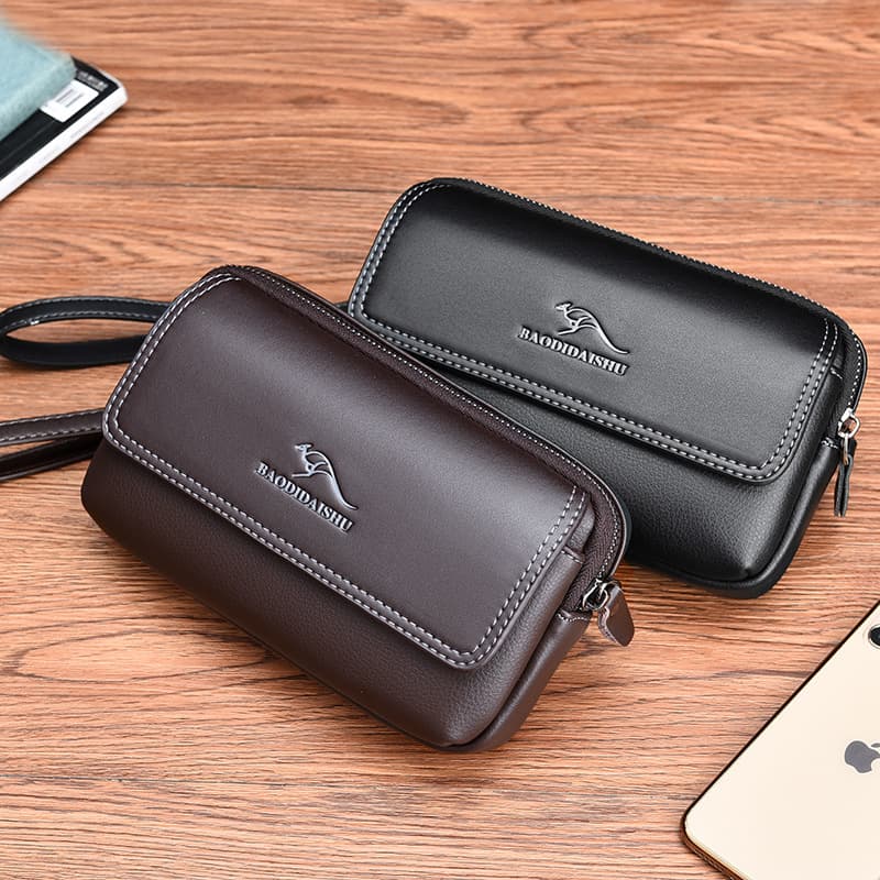 New Men's Clutch Bag Multi-functional Belt Waist Bag Phone Bag PU Leather Simple Retro Small Handheld Bag for Men