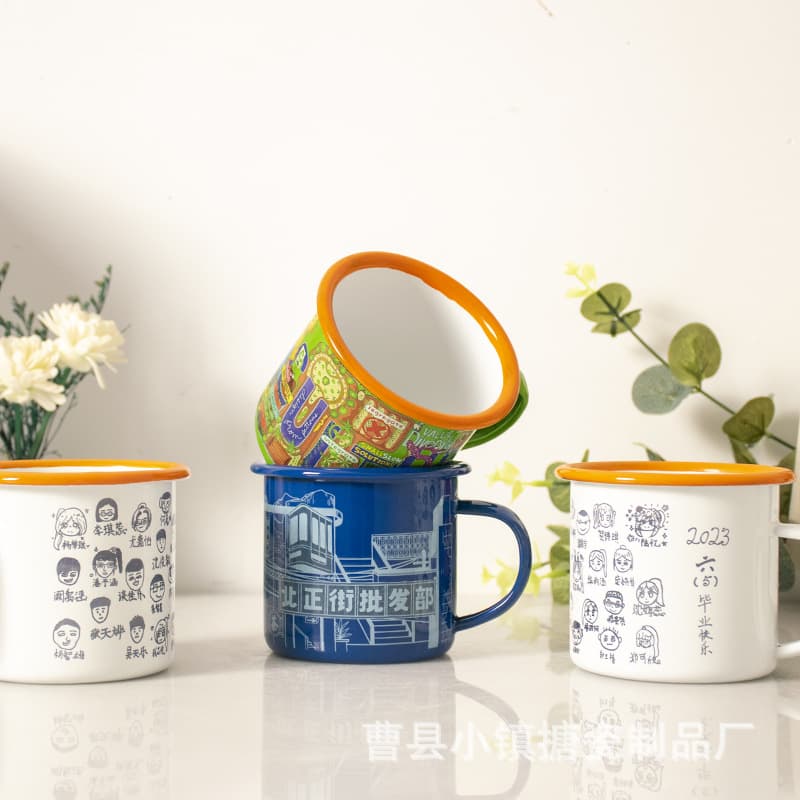 Cartoon Enamel Mug Home Old-Fashioned Enamel Cup Unbreakable School Children Milk Cup Drinking Cup