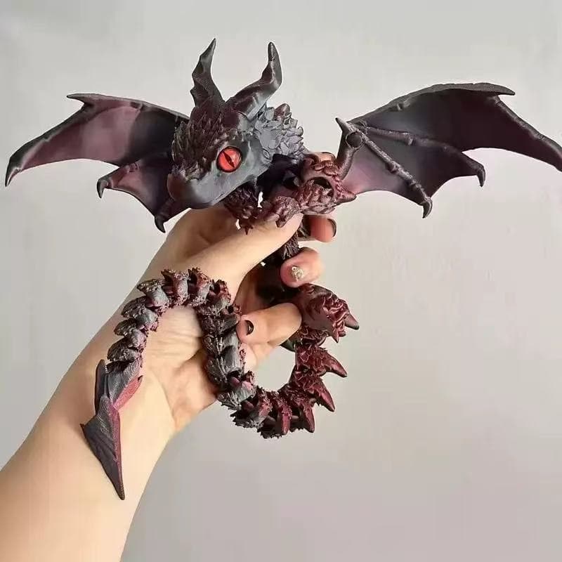 3D printed giant horned flying dragon with wings, multi-joints, flexible and movable laser gradient luminous version model children's toy