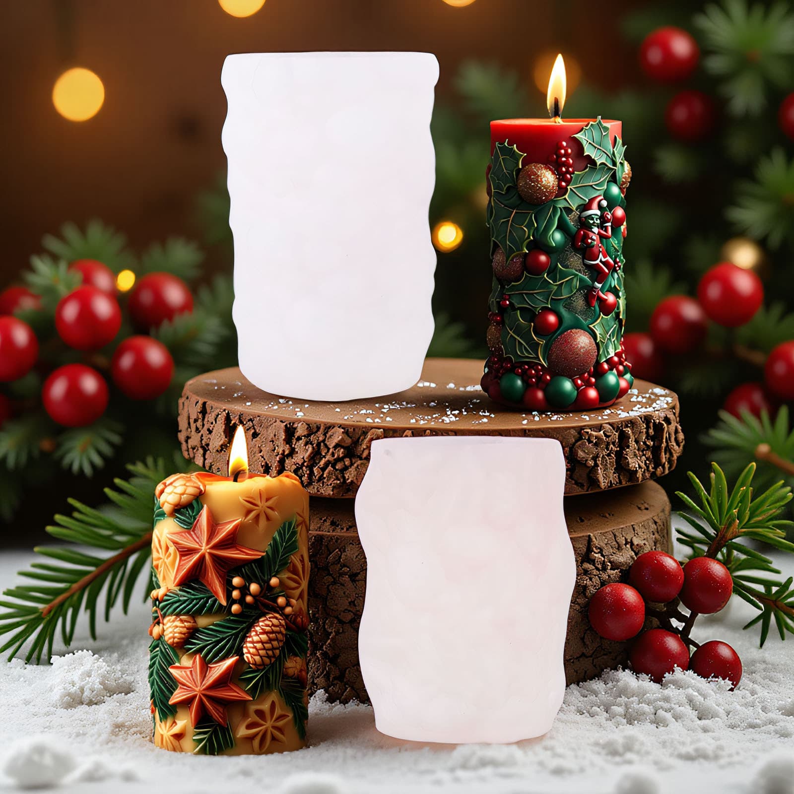 DIY Christmas Cylindrical Scented Candle Silicone Mold Christmas Snowflake Pine Cone Cake Decoration Baking Mold