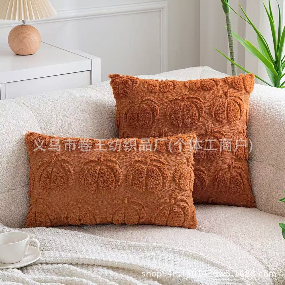 Halloween Autumn Pumpkin Quilted Velvet Cushion Cover Living Room Sofa Holiday Decor