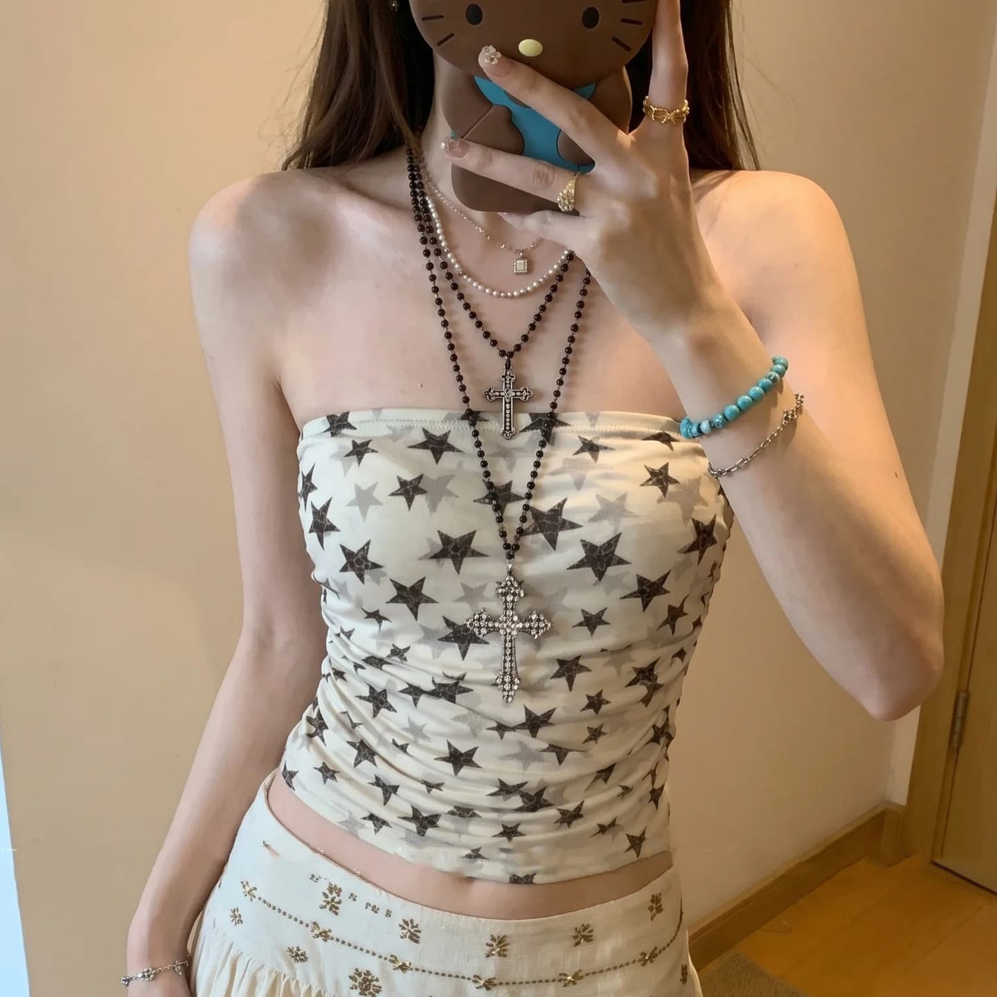 Y2K Star Print Tube Top Vest for Women Summer 2026 New Slim Fit Short Sleeveless Top