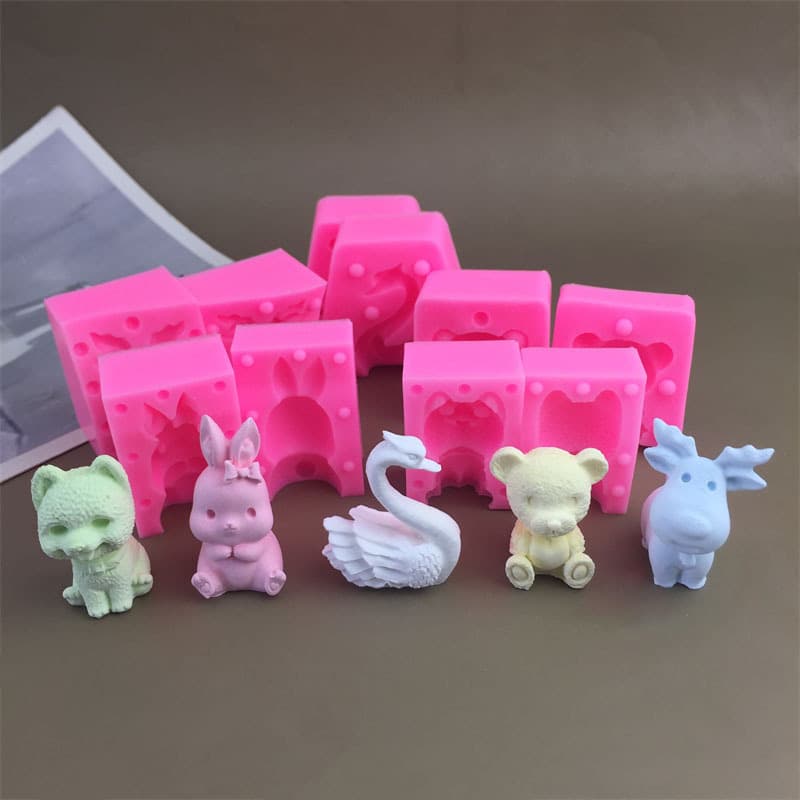 DIY 2-in-1 Pomeranian, Bunny, Elk, Bear, Swan Silicone Mold for Fondant Cake Chocolate Decorations and Aromatherapy