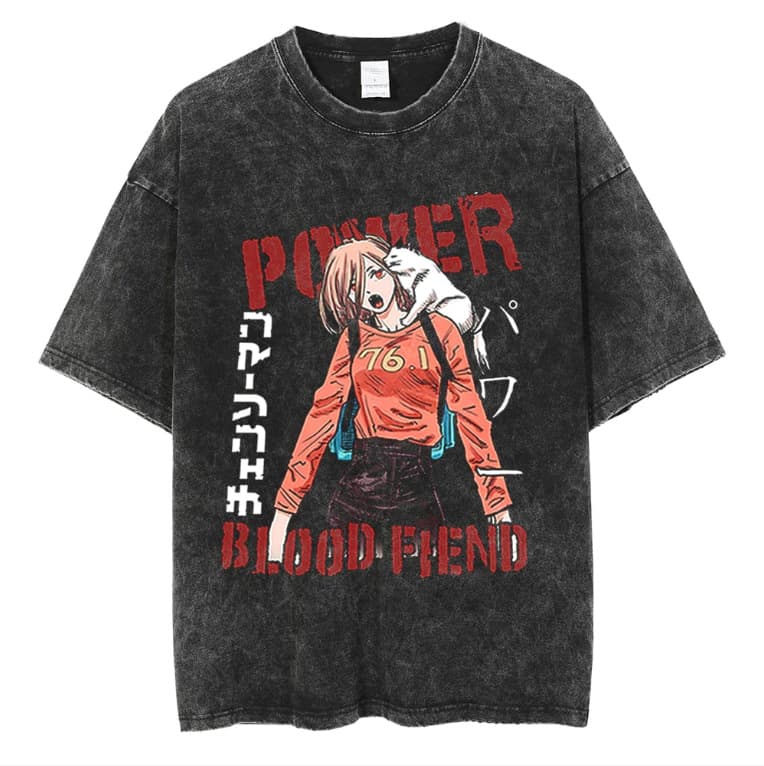 Cartoon Anime Oversize High Street Vintage Washed Short Sleeve T-Shirt Simple Design Cotton round Neck Summer Youth T-Shirt