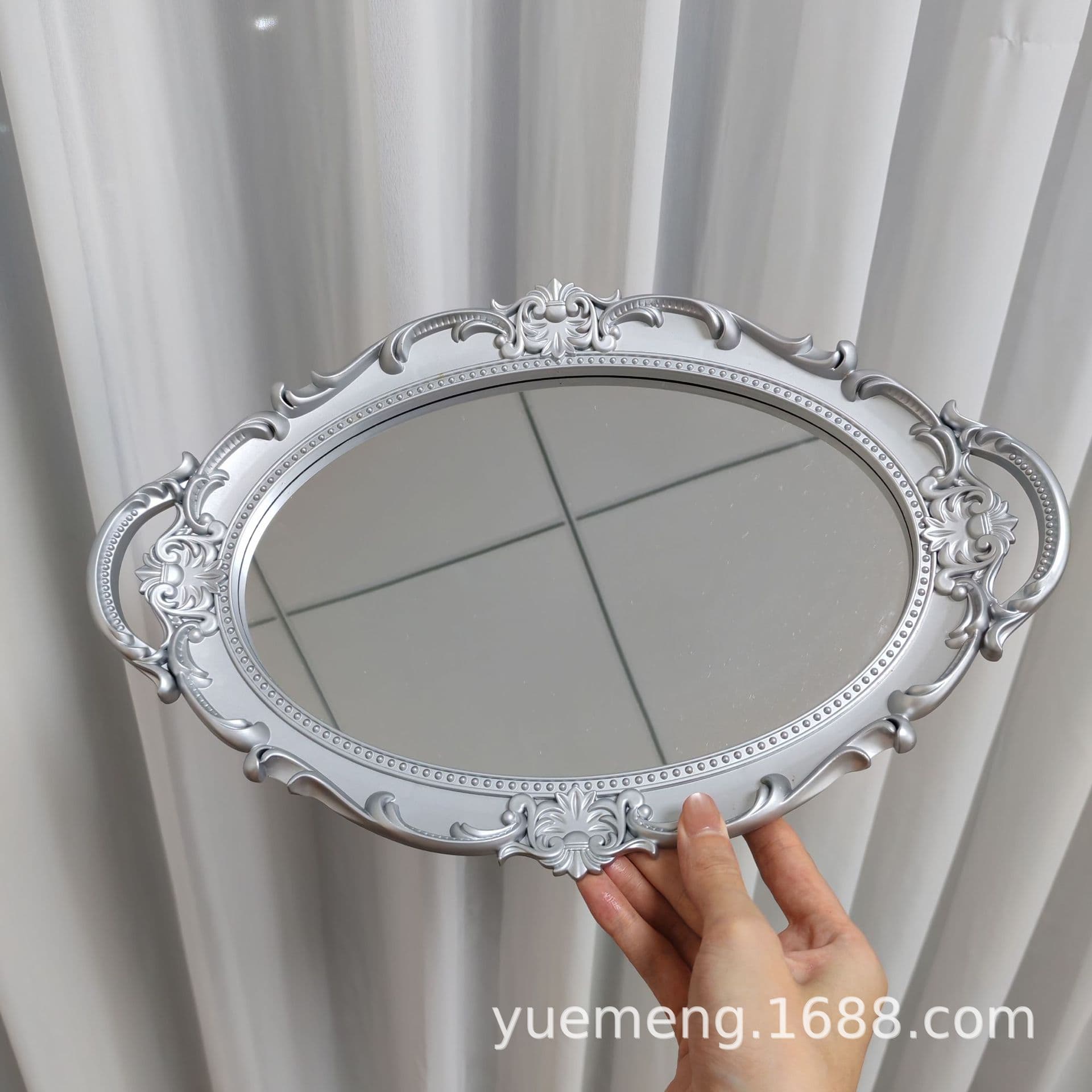 European Light Luxury Vintage Cross-Border Plastic Mirror Gold Tray Decoration Cake Plate Cosmetic Desktop Storage Tray