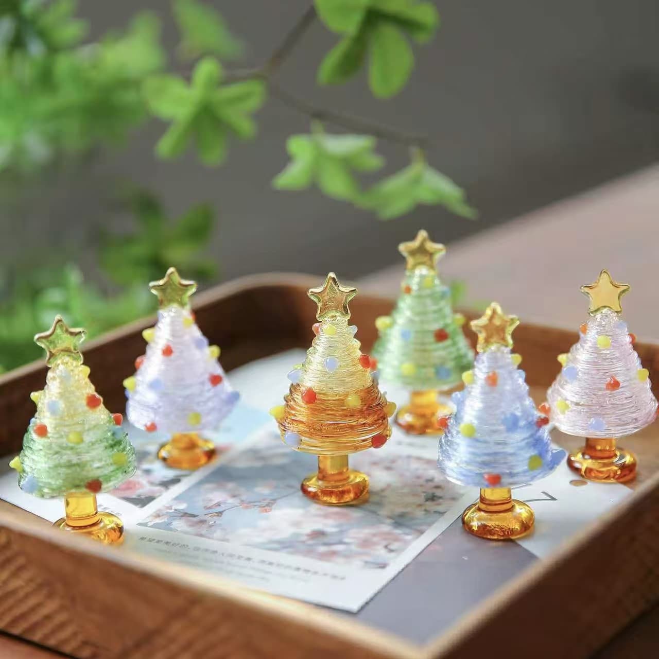 Glazed Christmas Tree, Handmade Wire-Wrapped Christmas Tree Ornament, Glass Desktop Decoration, Car Decor