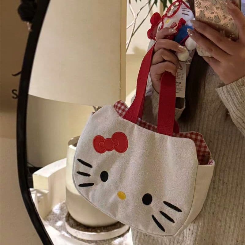 2026 New Cute Kitty Canvas Bag Cartoon Commuter Handbag Women Large Capacity Tote