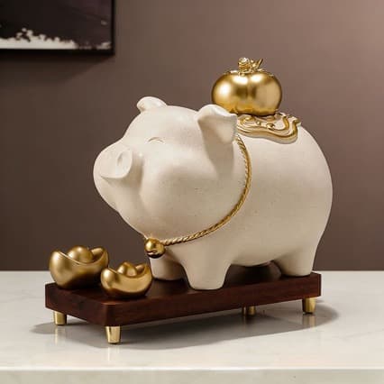 Everything Goes Well Large Gold Pig Piggy Bank Creative Home Living Room Curio Cabinet Decoration Wine Cabinet TV Cabinet Ornament