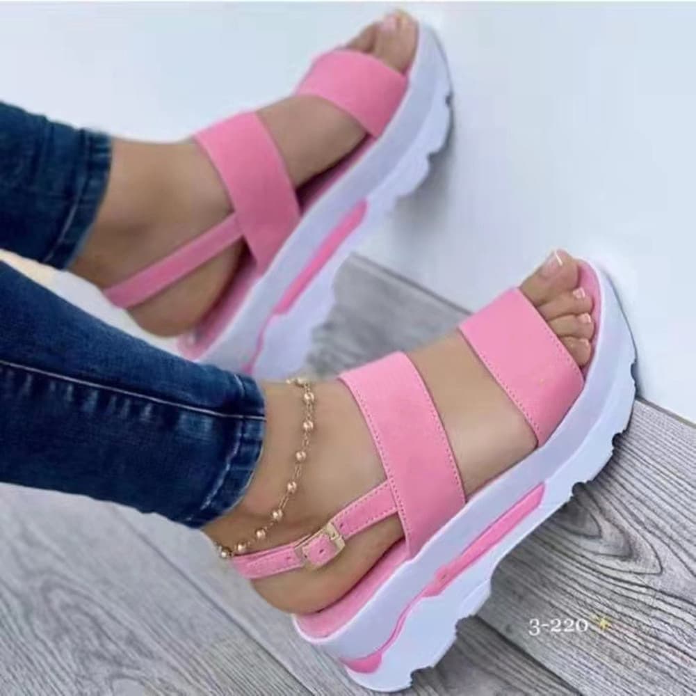 2024 Summer New Large Size Foreign Trade Women's Shoes Wide Strap Sweet Style Thick Sole Wedge Heel Sandals Women