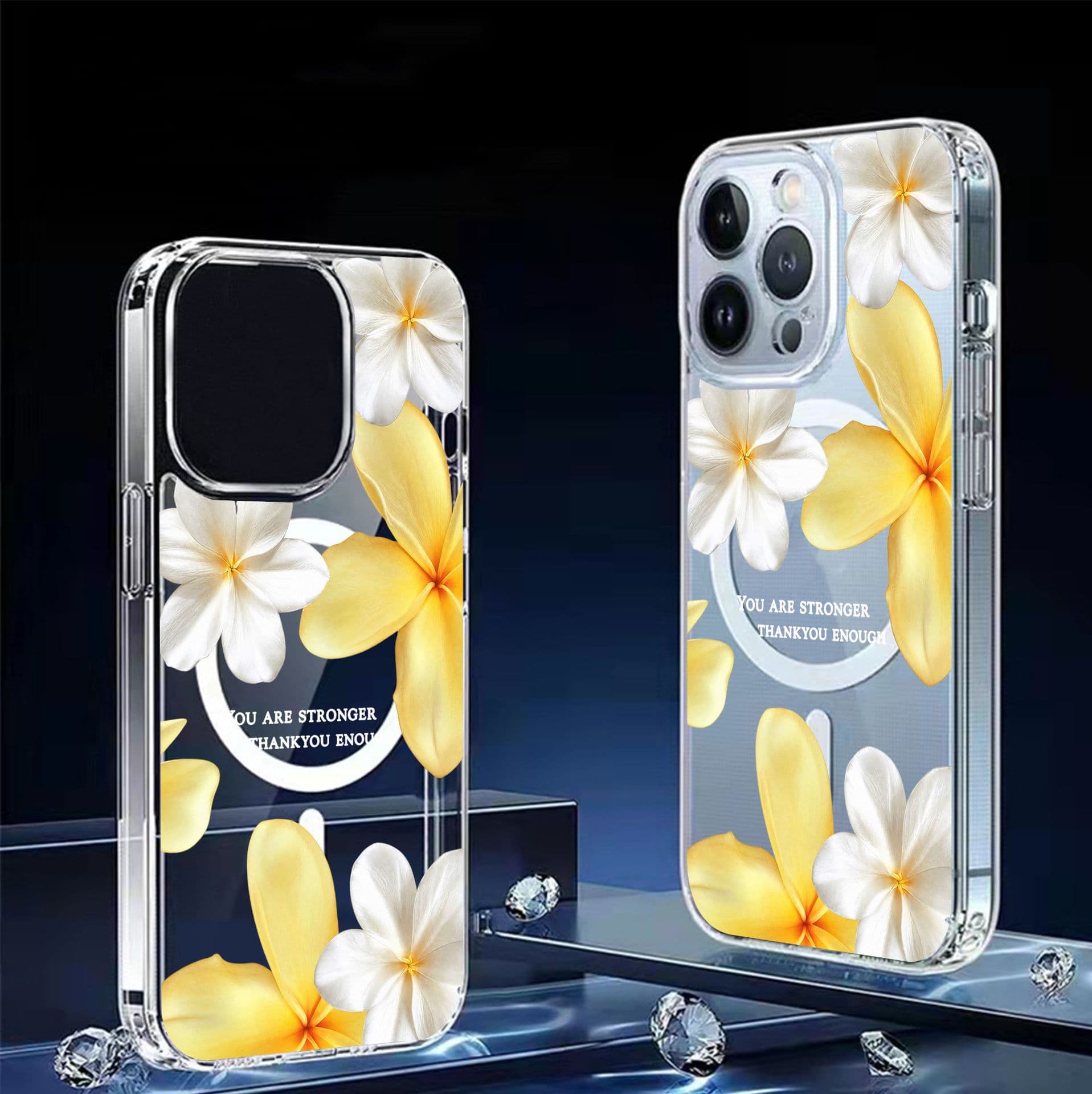 Yellow Flower Magnetic Transparent Phone Case Compatible with Apple iPhone 14/15/16/17 Pro Max S26