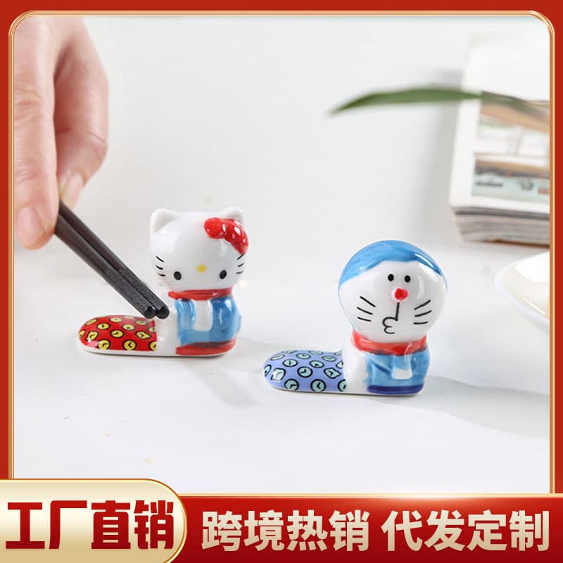 ZAKKA Chopstick Rest Ceramic Craft Modern Home Dining Room Lucky Cat Ornament Chopstick Holder Small Kitten Cross-border