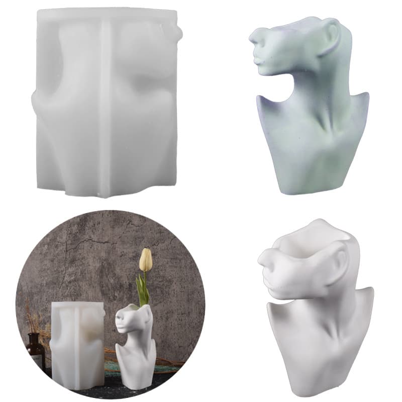 European-Style 3D Human Body Half-Length Flower Vase Plaster Silicone Mold DIY Abstract Human Face Flower Pot Ornament