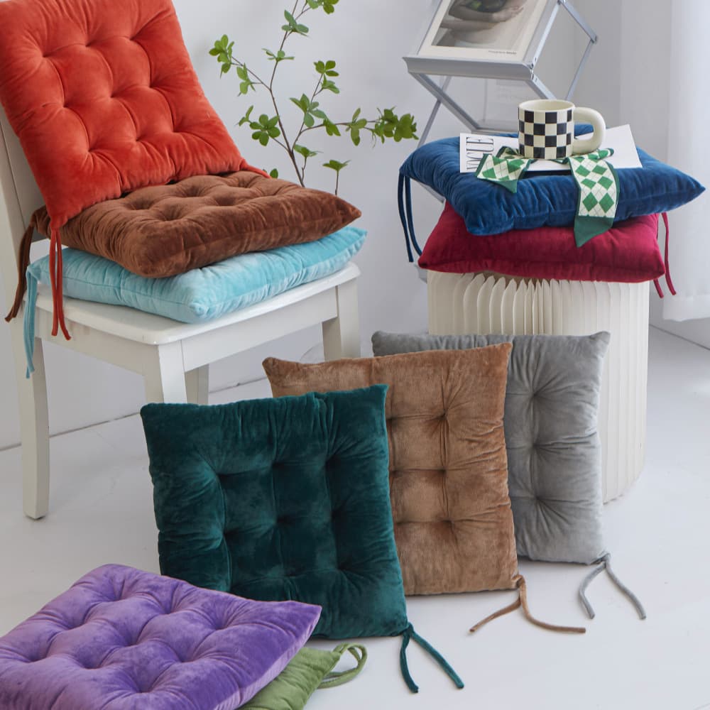 Gold Medal Supplier of In-Stock Solid Color Thickened Crystal Velvet Seat Cushions with Straps, Office Chair Cushions That Can Be Fixed to the Seat