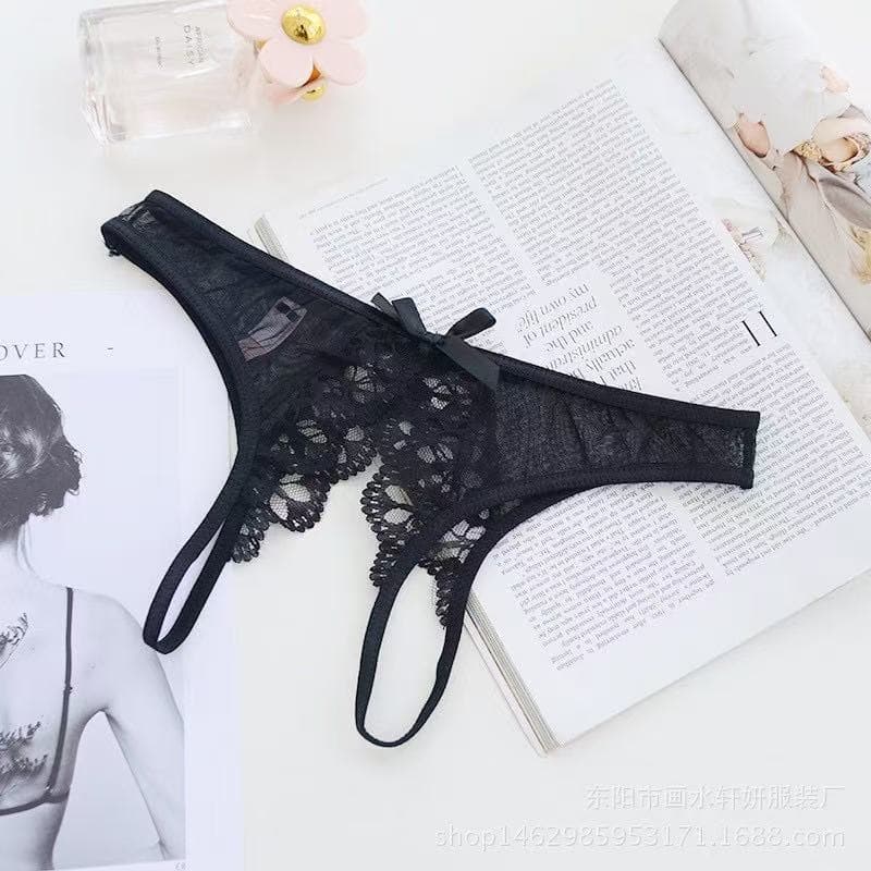 Sexy open-crotch thong, Japanese style, lace, flirtatious mesh, see-through, revealing, alluring panties.