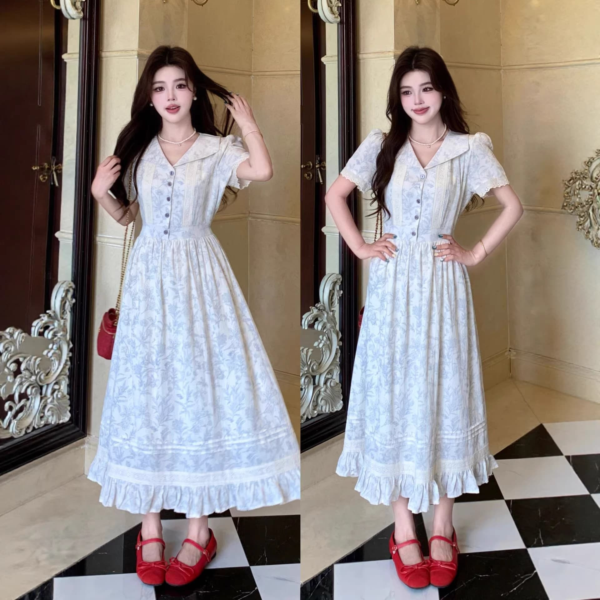 Plus Size French Shirt Dress for Women Summer 2026 New Floral Print Peter Pan Collar Cinched Waist Petite Elegant Long Dress