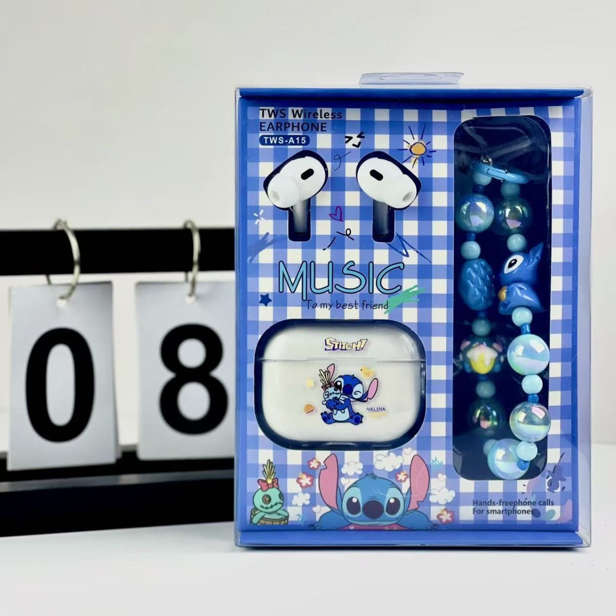 Stitch Bluetooth Earphones Wireless Sports Noise-Canceling In-Ear Headphones Stitch Beaded Chain Combo Gift