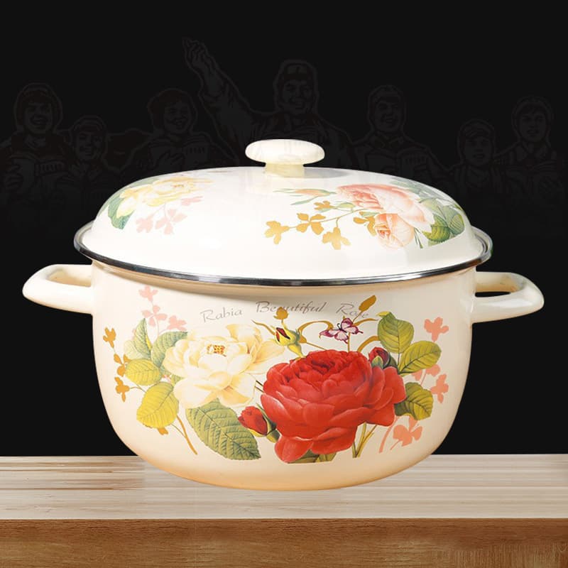 Factory Direct Old-Fashioned Double-Ear Covered Thickened Milk Pot Soup Pot Instant Noodle Pot Enamel Gift Pot