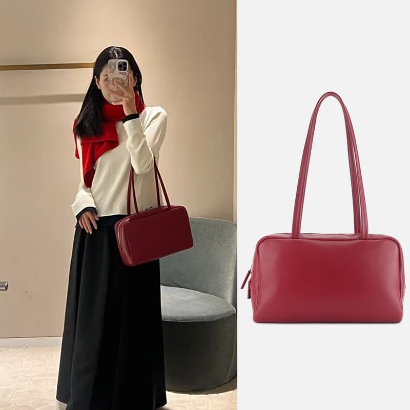 Vintage Minimalist The Row Bowling Cowhide Shoulder Bag, New Style, Versatile, Commuting, Large Capacity Women's Bag, Small Square Bag