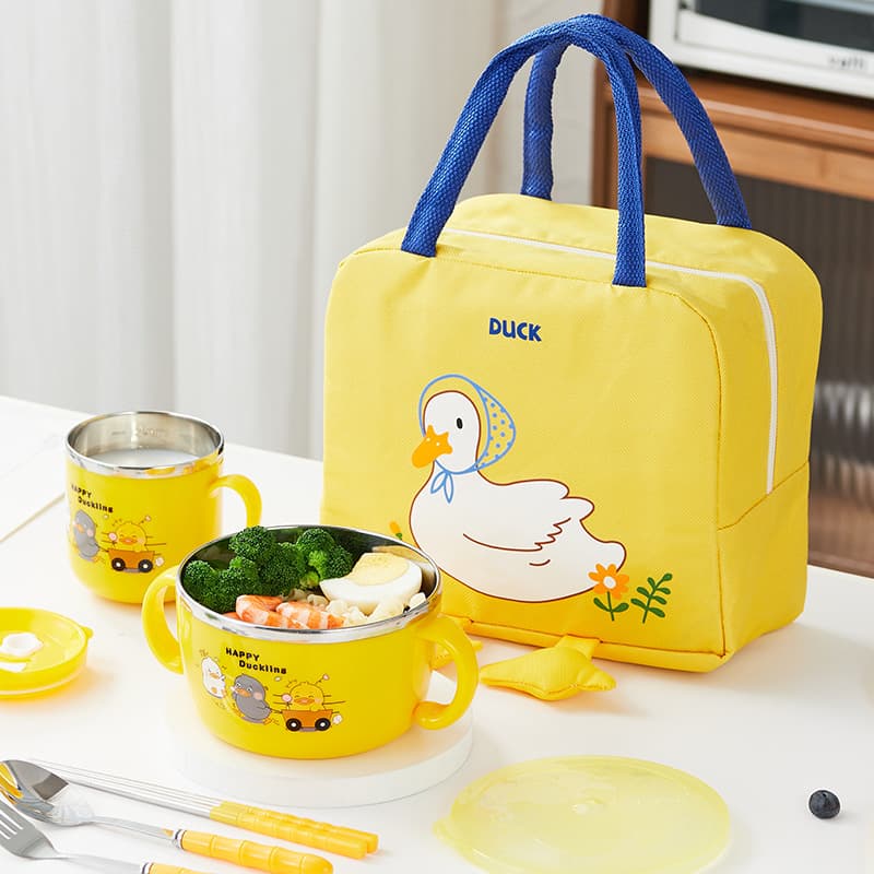 Kindergarten children's bowl children's eating bowl 304 food grade baby anti-fall supplementary food bowl spoon fork cup complete set of tableware