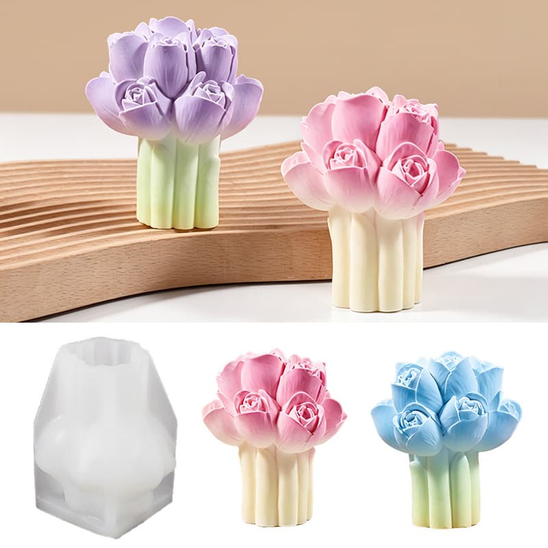 Cross-Border Rose Bouquet Scented Candle Resin Silicone Mold, Epoxy Resin DIY Flower Bouquet Plaster Ornament Mold