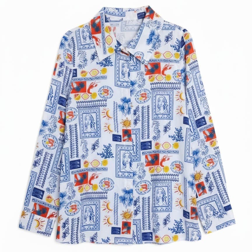 Foreign trade women's retro full-print long-sleeved shirt women's spring and autumn style graffiti casual literary print shirt jacket