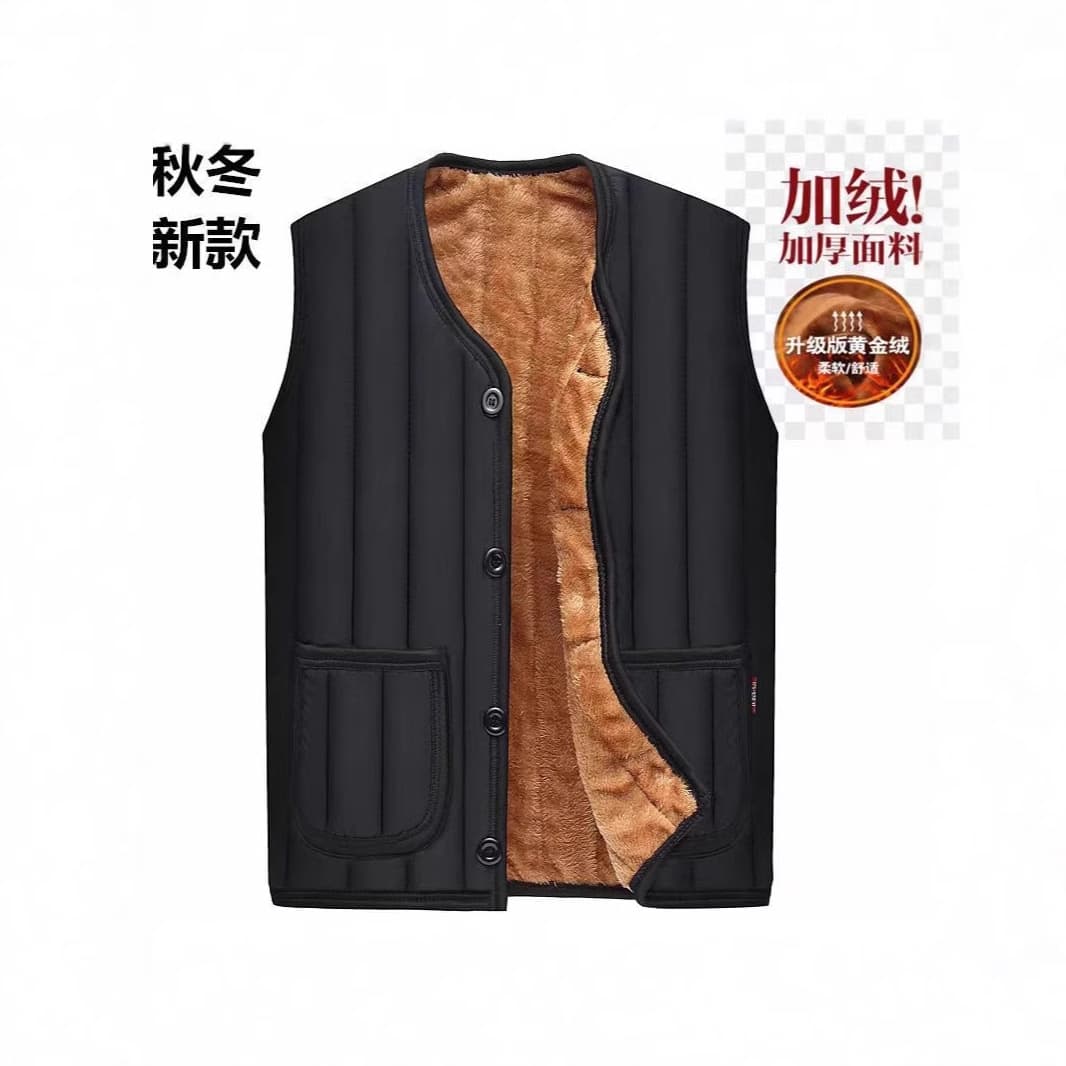 Men's Autumn and Winter Cotton-Padded Vest, Fleece-Lined Thermal Vest, Close-Fitting Warm Vest, Cold-Resistant Thickened Waistcoat