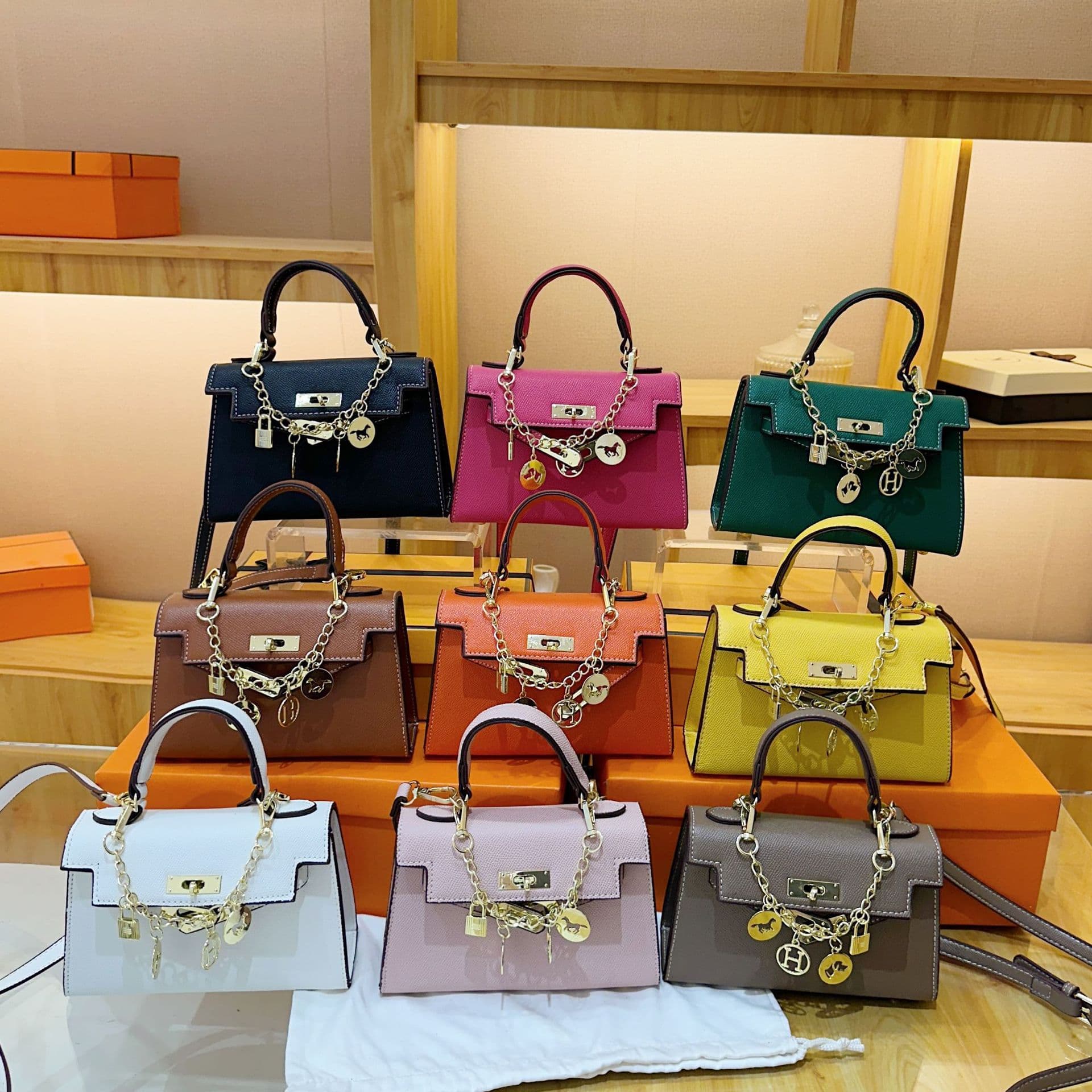 Cross-Border Light Luxury Commuter Kelly Bag for Women, Fashionable Versatile High-End Palm Grain Handbag Crossbody Kelly Bag