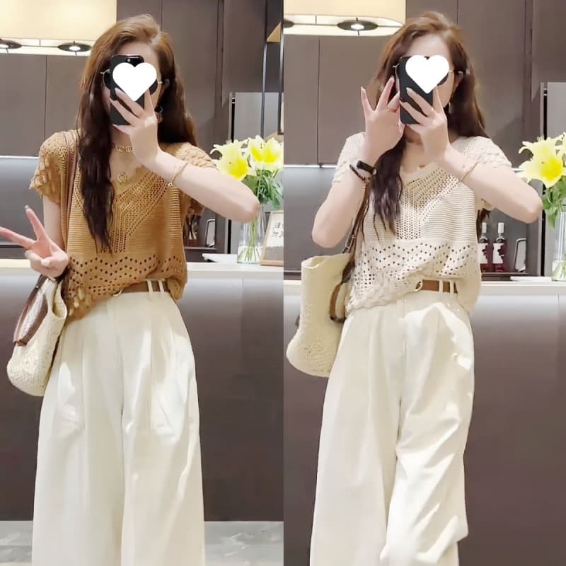 Light Luxury Style Tassel Cut Out Knitwear Women's Summer New Fashion V Neck Design Age-Reducing Super Nice Top