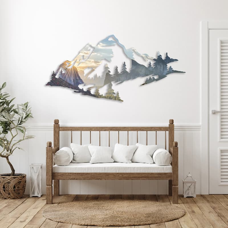 Cross-border Home Creative Mountain Iron Wall Art Metal Wall Decoration Mountain Landscape Hanging Ornament Hollow-out Scenery Iron Art Hanging Painting
