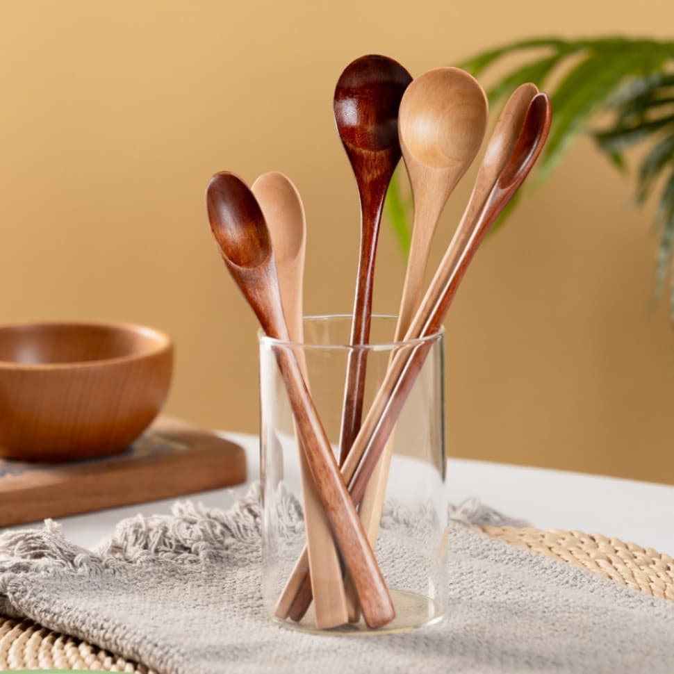 Japanese and Korean Style Long-Handled Wooden Spoon Seasoning Spoon Honey Spoon Stirring Mini Coffee Stirring Stick Thin-Handled Wooden Tableware