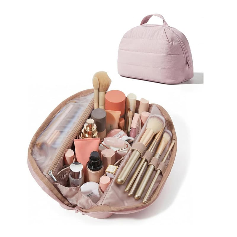 Women's Travel Cosmetic Bag Portable Folding Makeup Case Fluffy Padded Makeup Storage Bag Waterproof Toiletry Bag
