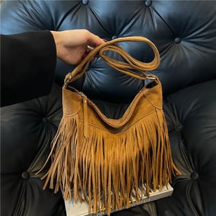 Brown Matte Design Bag 2024 Autumn New Women's Bag Bohemian Vintage Versatile Crossbody Tassel Bag