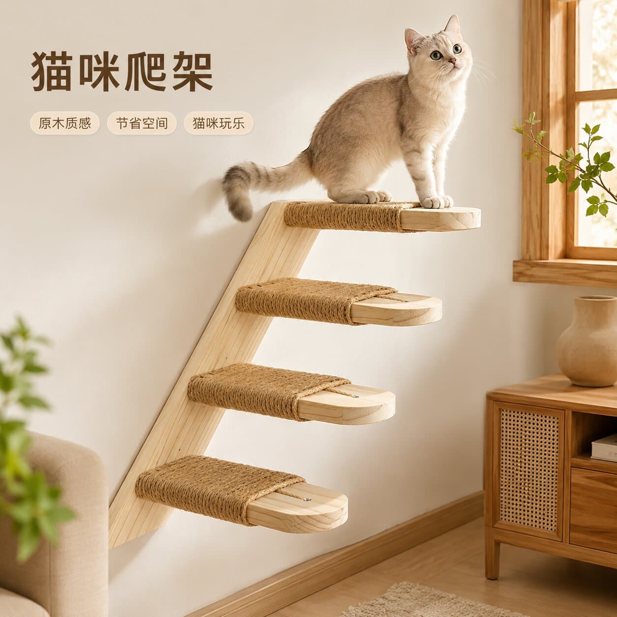 Solid Wood Wall-Mounted Small Cat Climbing Frame, Cat Tree, Amazon DIY Accessories Complete Set