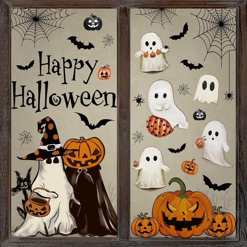 Cross-Border New Halloween White Ghost Glass Window Decoration Sticker Bat Pumpkin Window Sticker