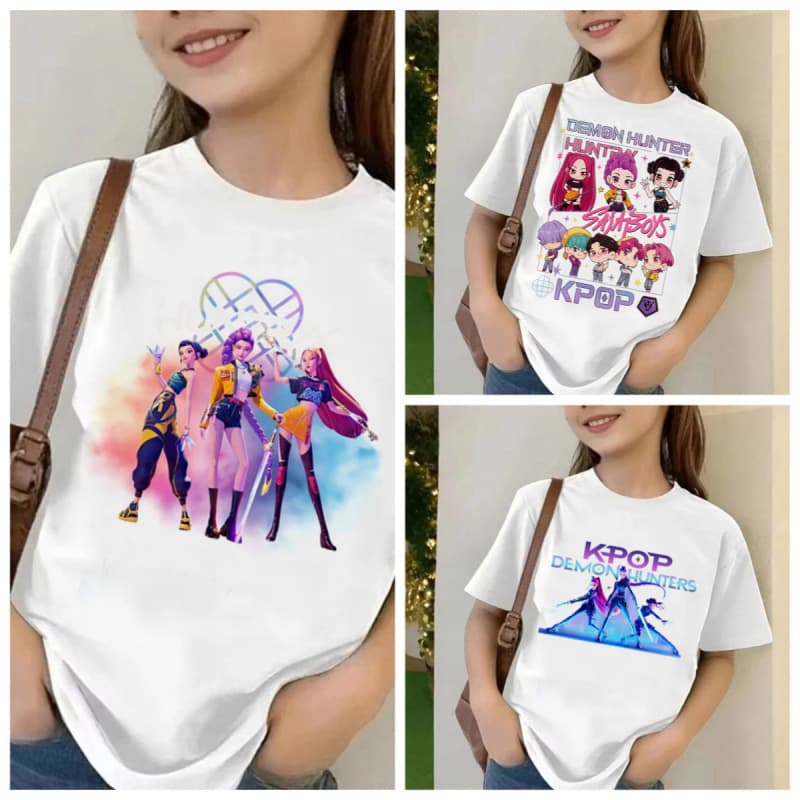 Movie Kpop Demon Hunter T-Shirt Summer Children's Short Sleeve T-Shirt Casual Loose Fit Girls Boys Graphic Print Top